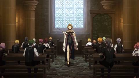 A scene featuring characters in class in Fire Emblem Three Houses