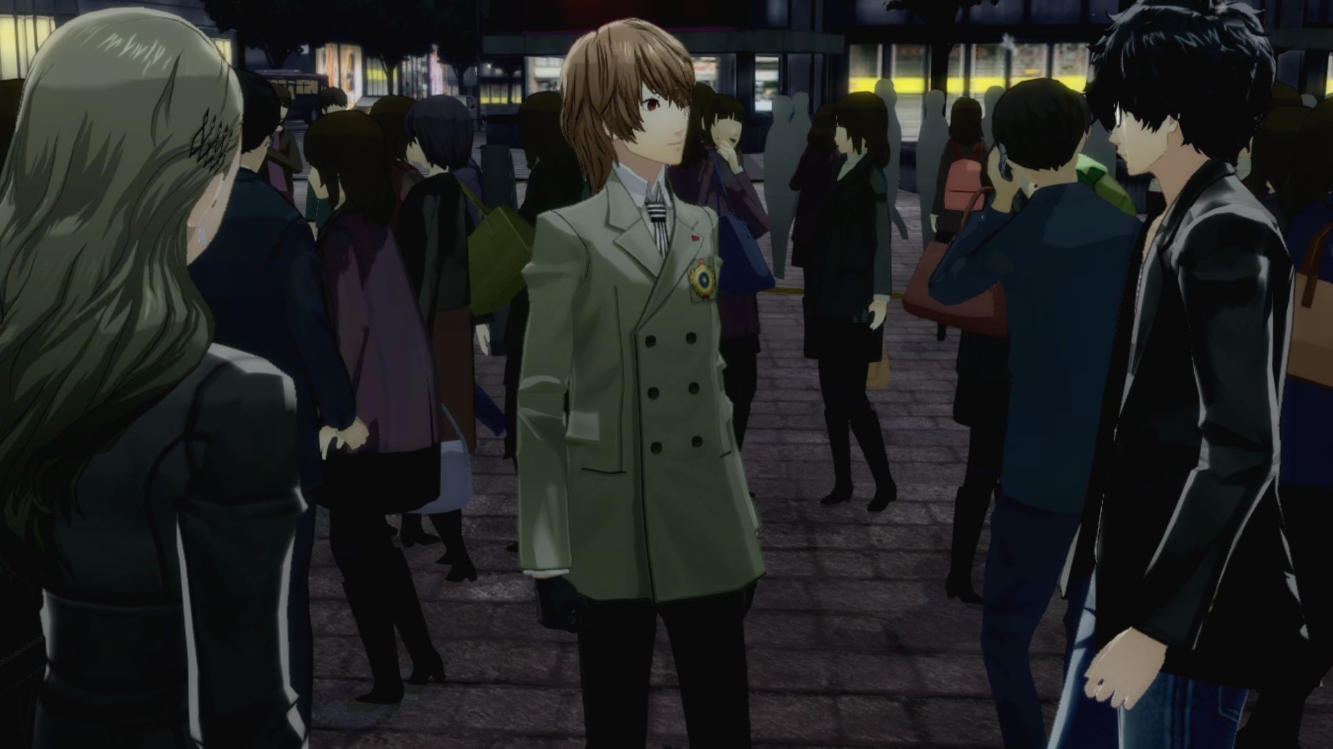 A scene featuring characters in the street in Persona 5 Royal