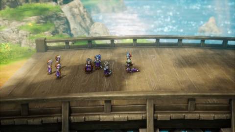 A scene featuring characters on a bridge in Dragon Quest 1 HD-2D Remake