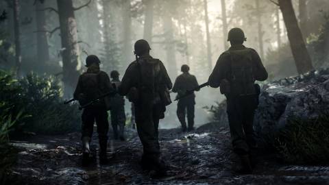 A scene featuring soldiers marching in Call of Duty WWII