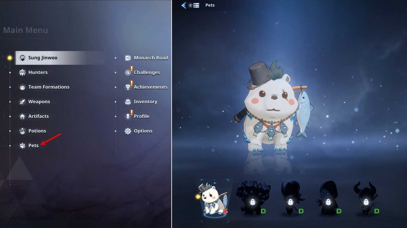 Access Pets Menu Solo Leveling Arise Overdrive