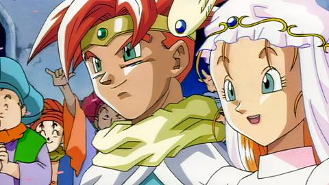 An anime cutscene featuring a wedding in Chrono Trigger