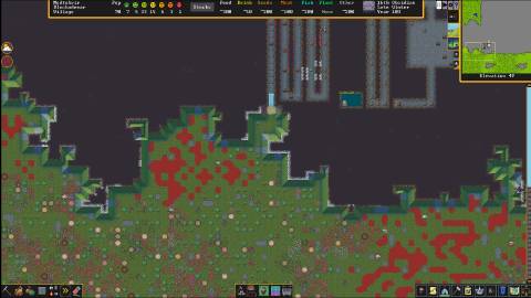 An outdoor overlay in Dwarf Fortress