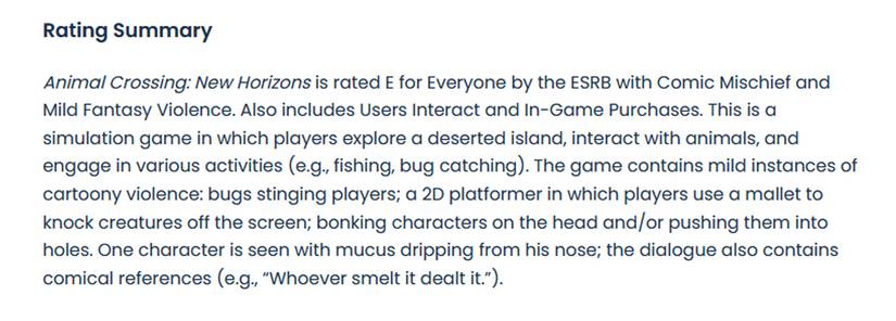 Animal Crossing New Horizons ESRB Rating-2