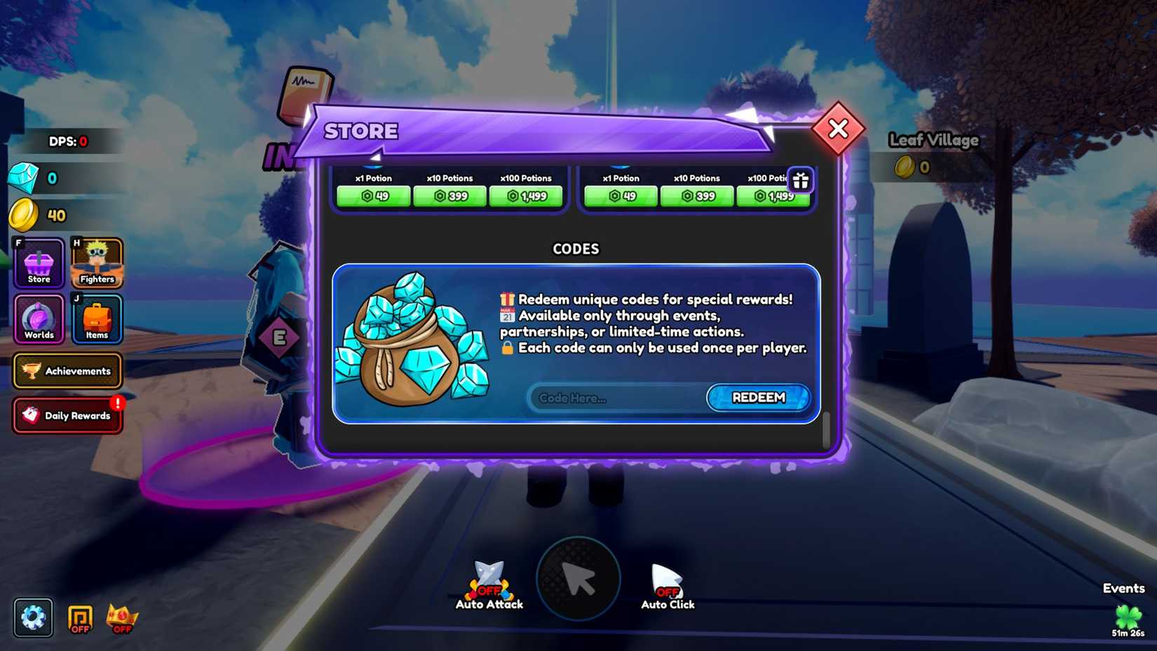 Anime Fight the codes tab