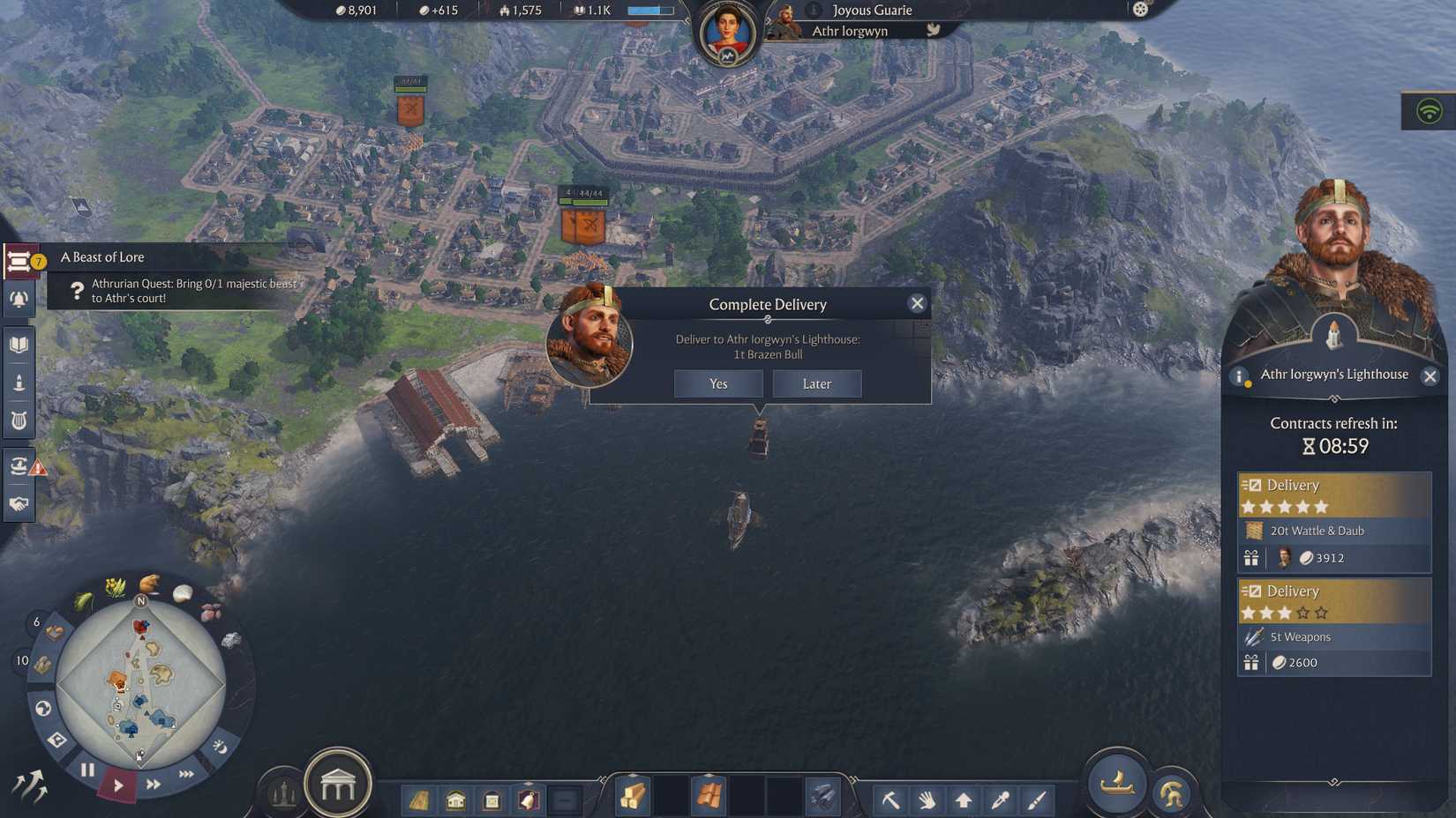 anno-117-pax-romana-a-beast-of-lore-quest-where-find-majestic-beast-athr-court - deliver to the lighthouse