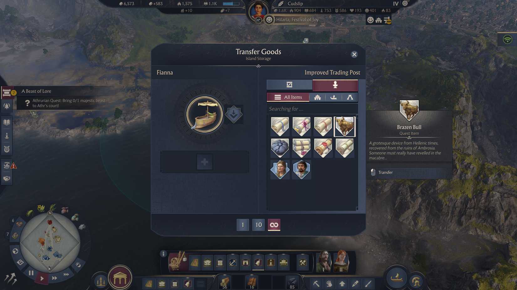 anno-117-pax-romana-a-beast-of-lore-quest-where-find-majestic-beast-athr-court - take brazen bull from port