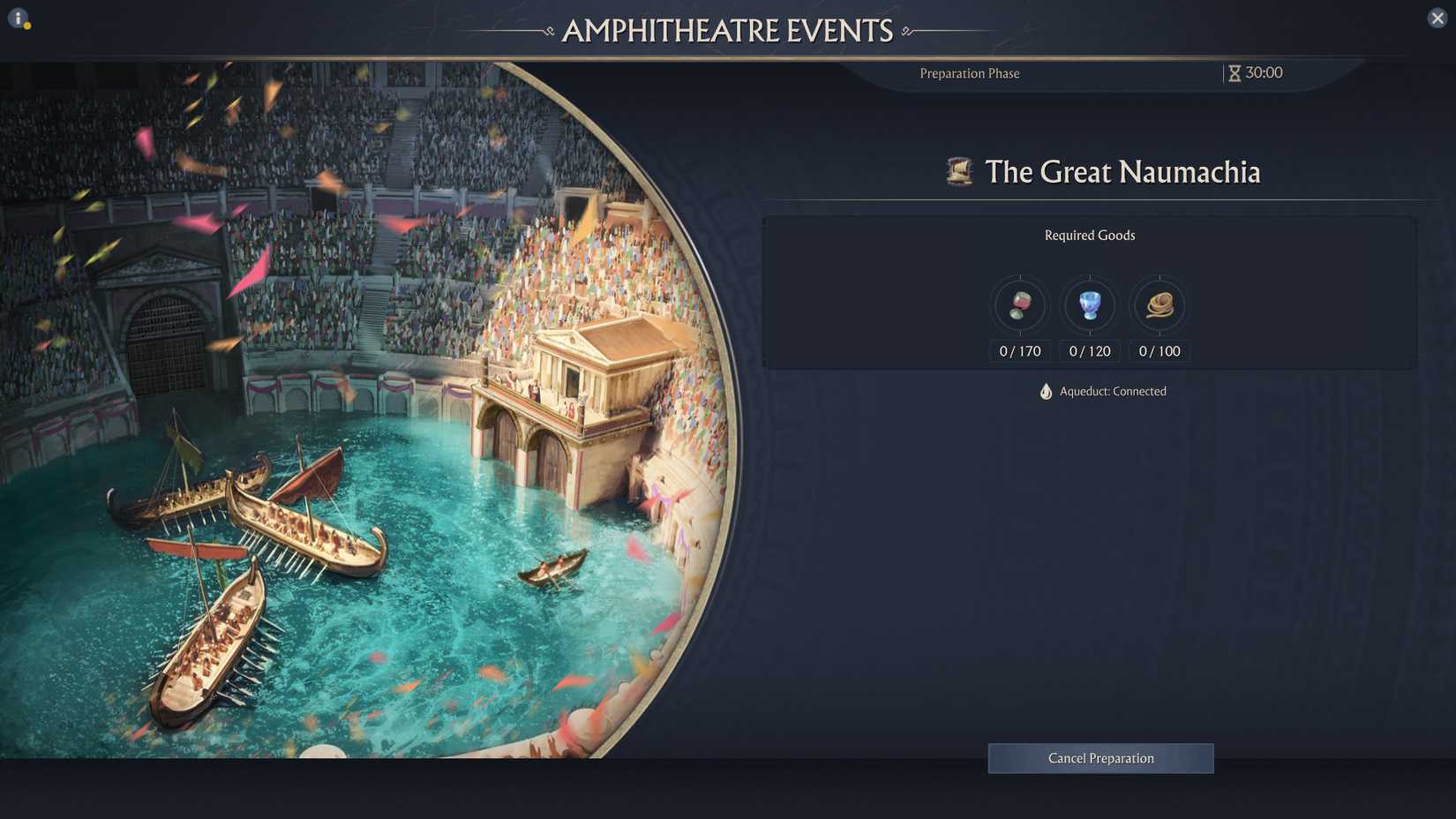 anno-117-pax-romana-how-build-unlock-the-amphitheater-phases - amphitheatre events - the great naumachia