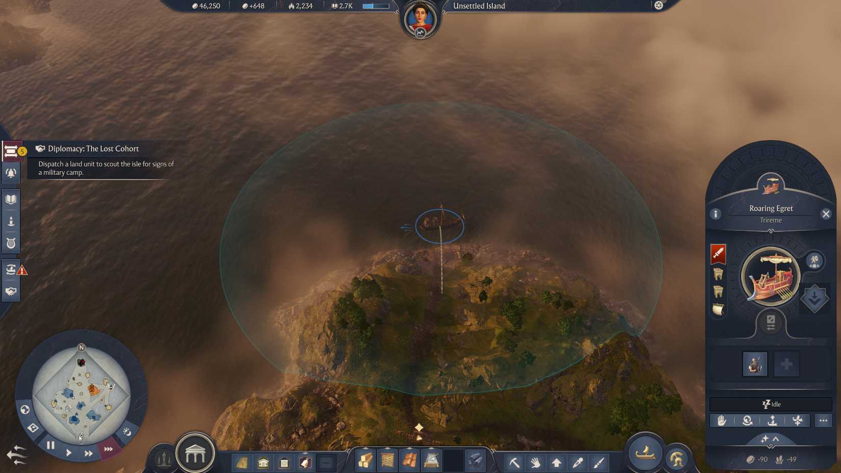 anno-117-pax-romana-the-lost-cohort-quest-answer-athr-question-decide-fate-cohort-deserters - Transport a land unit to the isle near the eastern edge of the map