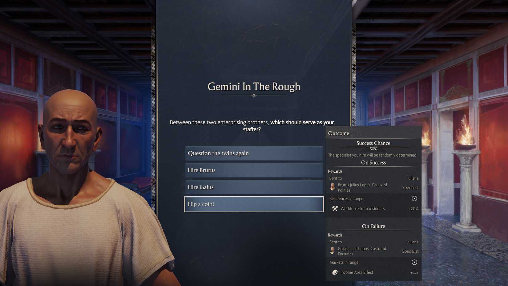 anno-117-pax-romana-which-julius-lupus-brother-to-choose-gemini-in-the-rough - flip a coin