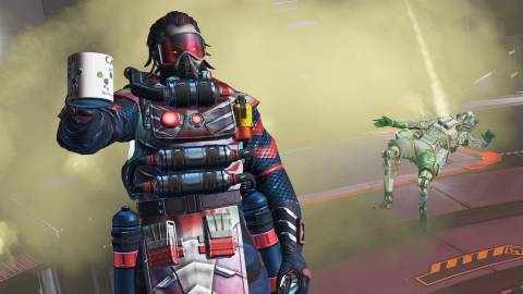 Apex Legends promo image showing Caustic holding a cup of coffee (1)