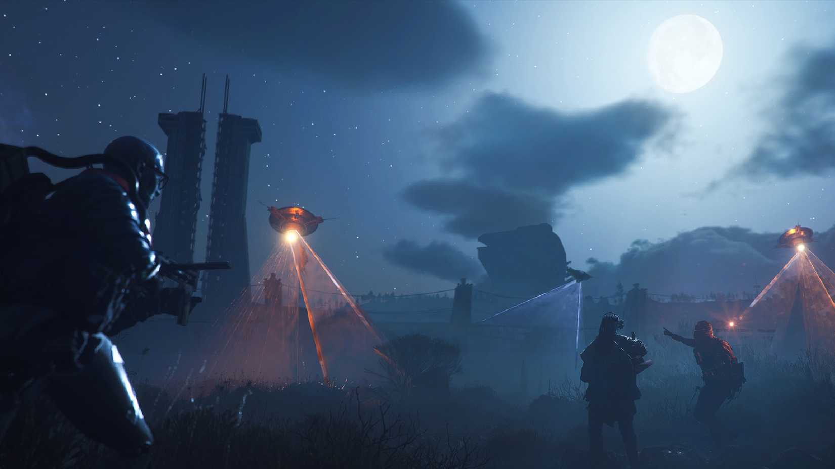 Cena noturna de ação em ARC Raiders.