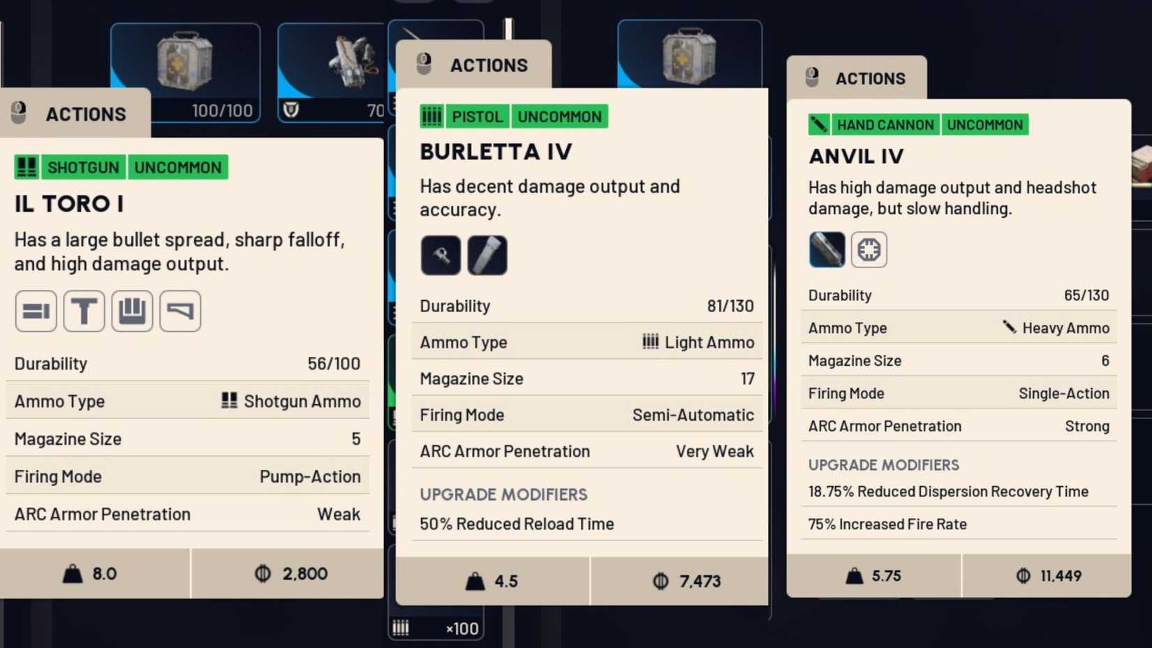 ARC Raiders Weapon Stat compatative Il Toro Burletta Anvil