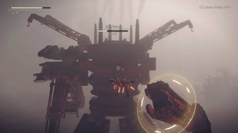 Attacking a big mech in NieR Automata