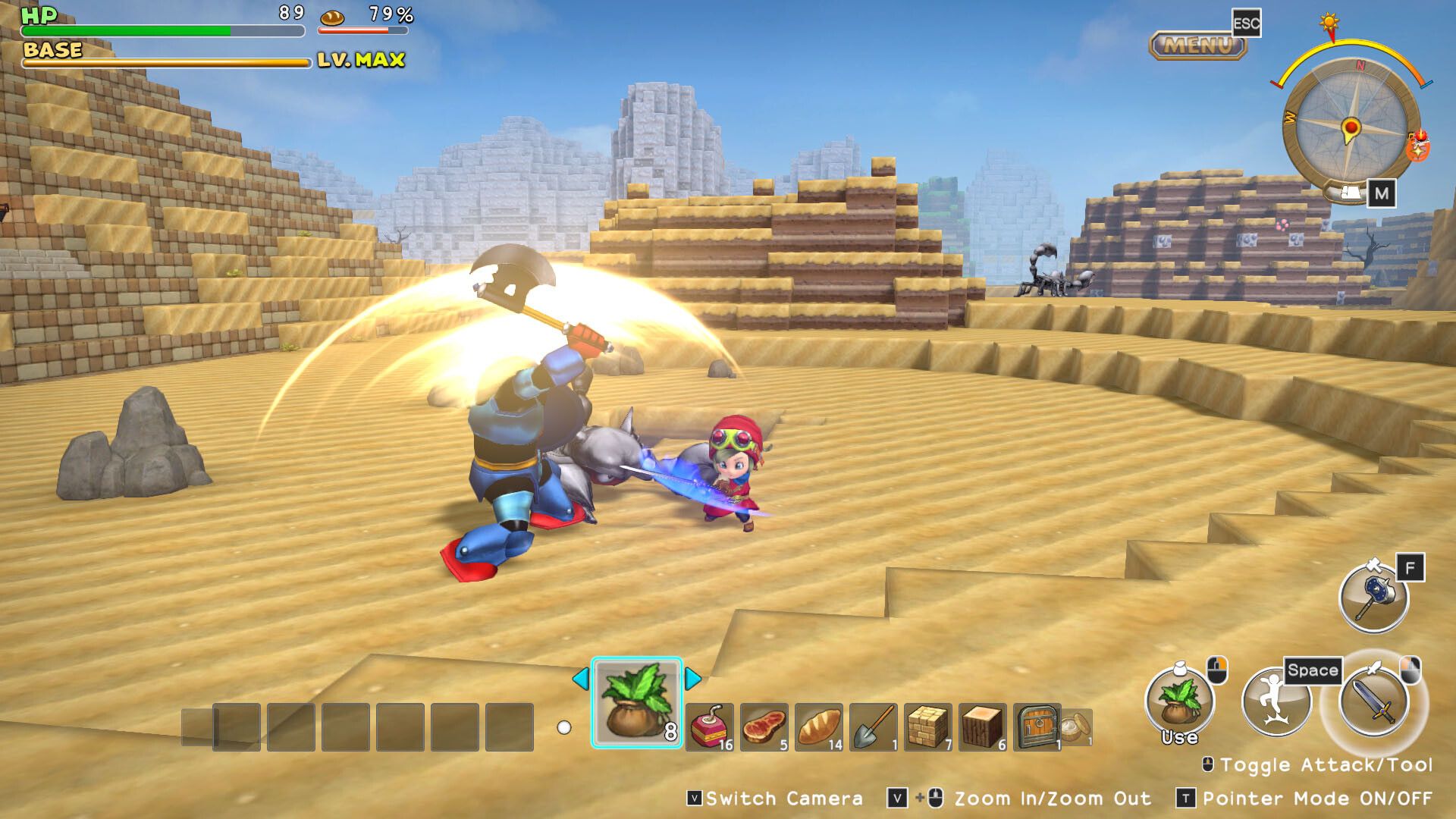 Attacking an enemy in Dragon Quest Builders (2016)