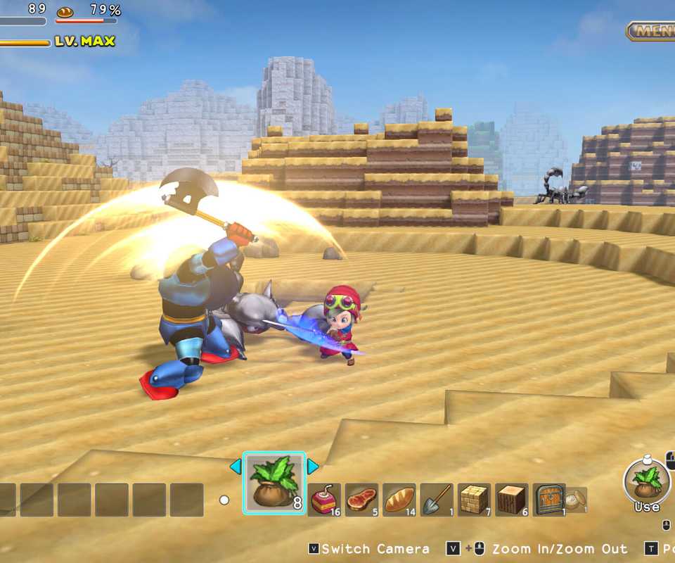 Attacking an enemy in Dragon Quest Builders (2016).