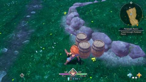 Attacking barrels in Trials Of Mana (2020