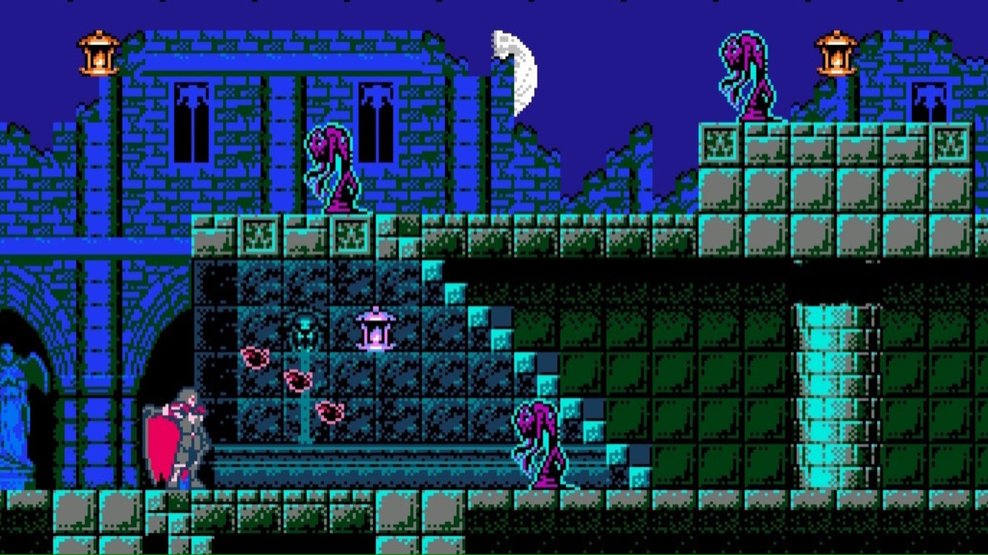 Attacking enemies in Bloodstained Curse Of The Moon (2018)