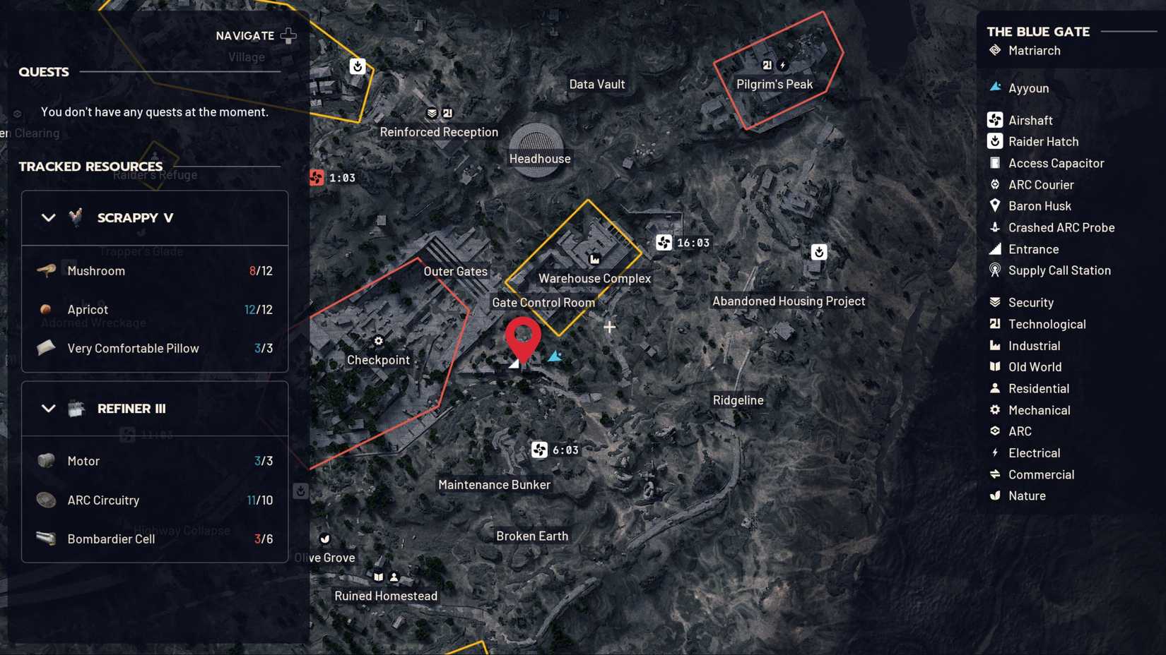 De volta ao topo - Missão ARC Raiders - Localização do Complexo de Armazéns da Torre Branca