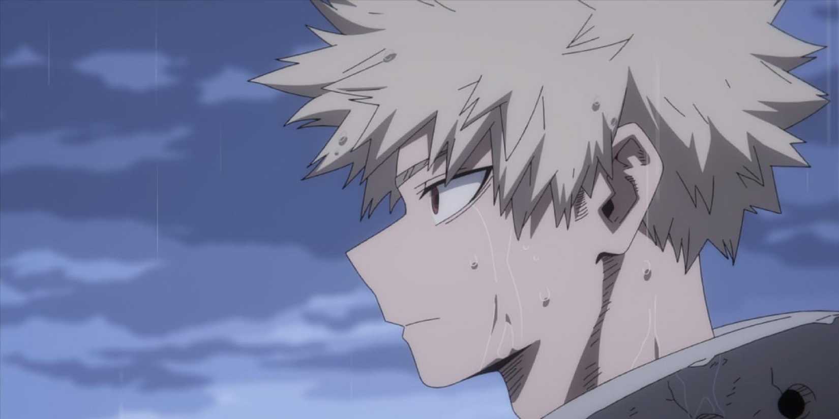 Katsuki Bakugo looks to the side.