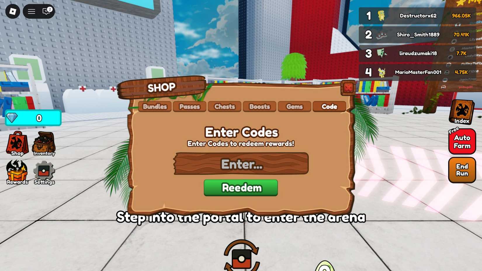 Be Brixmon the codes tab