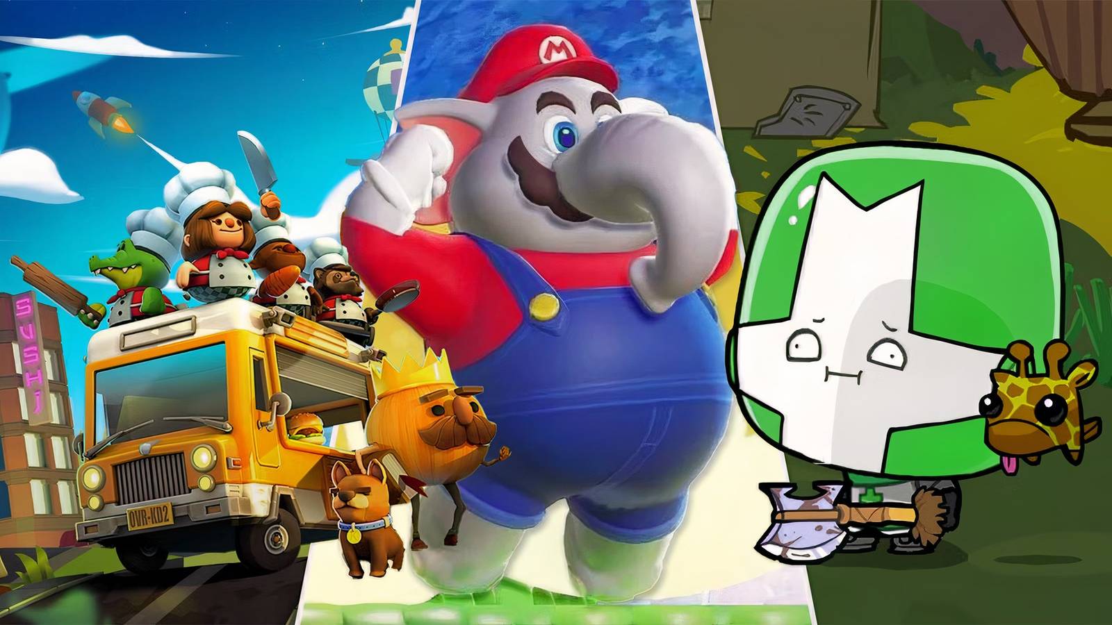 best co-op games to play thanksgiving, super mario bros wonder, overcooked and castle crashers