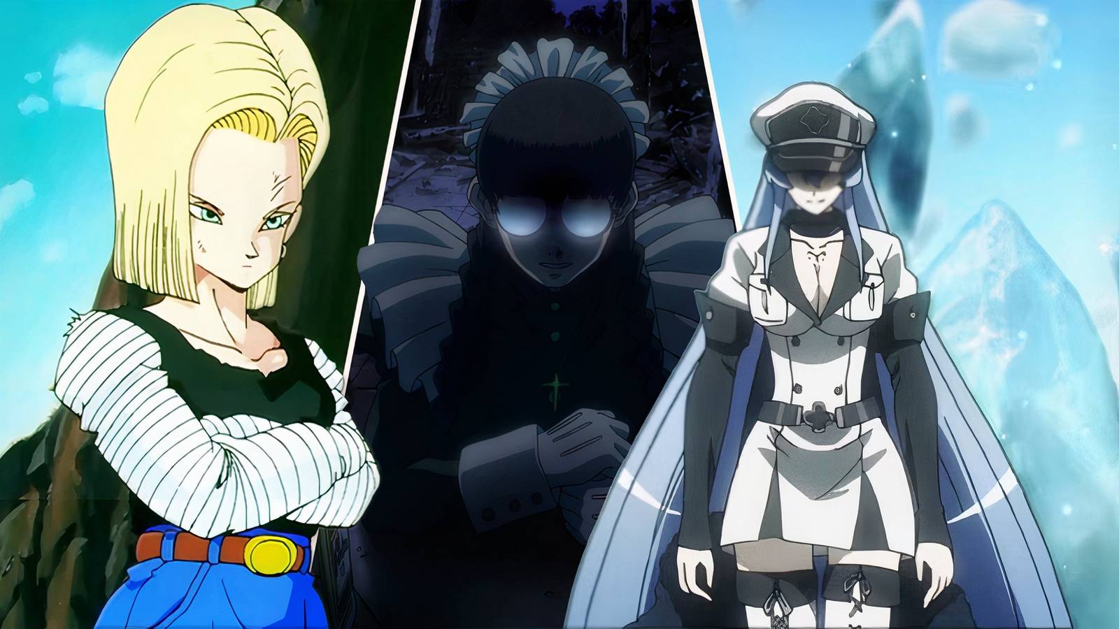 best female anime villains dbz android 18, roberta black lagoon, esdeath akame ga kill