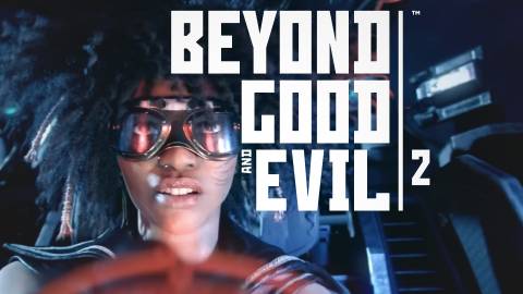 Beyond Good and Evil 2 pilot close-up next to white game logo