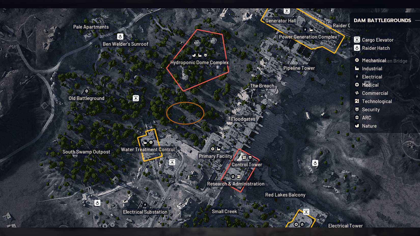 Localização do Pântano Central em ARC Raiders