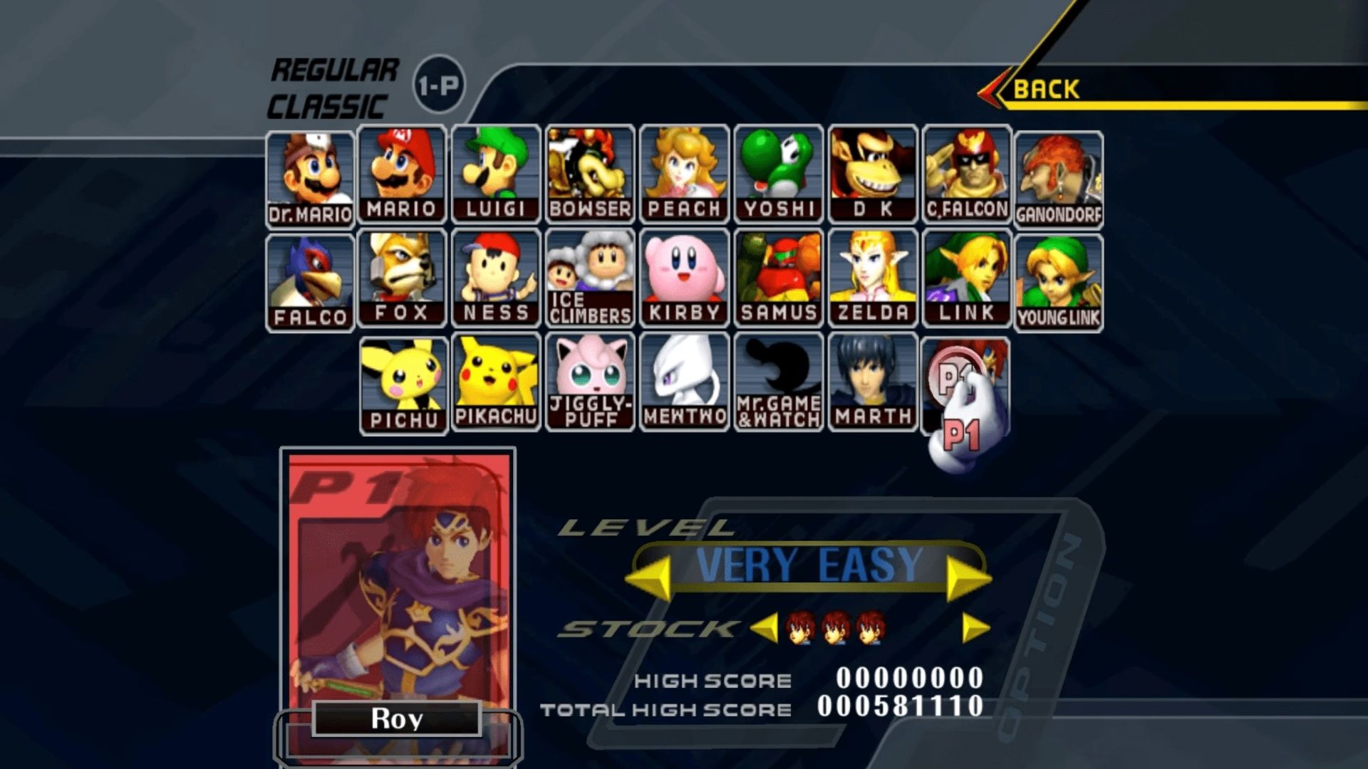 Character select in Super Smash Bros Melee