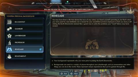 Choosing a background in The Outer Worlds 2