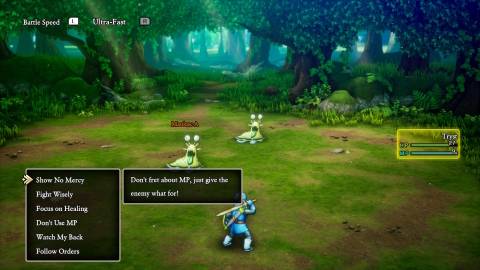 Choosing tactics in battle in Dragon Quest 2 Remake