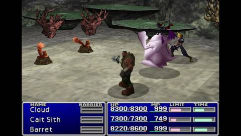 Cloud, Barret and Cait Sith fighting against a bunch of enemies - Final Fantasy 7