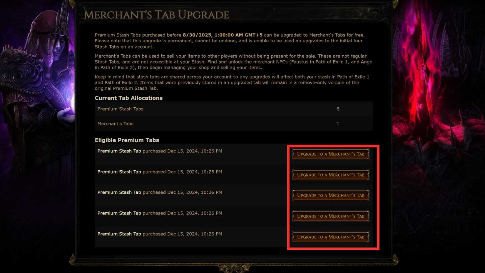 convert premium stash tabs to merchant tabs in path of exile 1