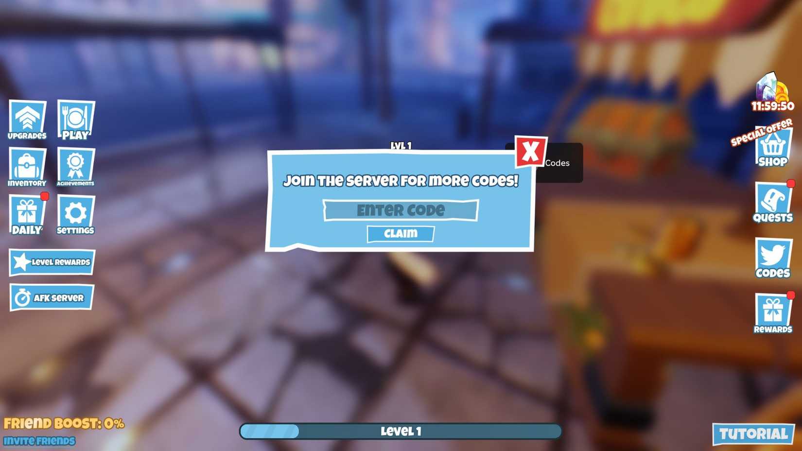 Cooking Chaos the codes tab