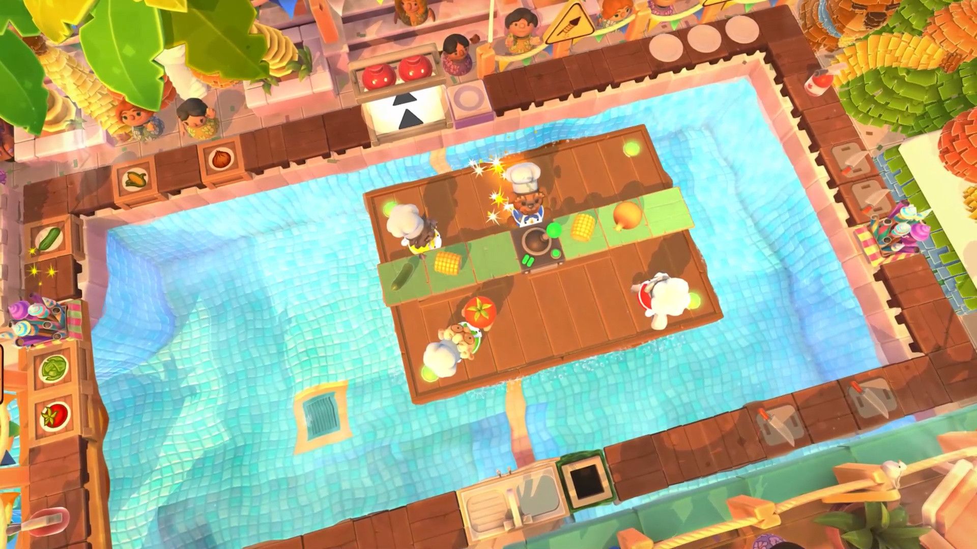 Cooking in a pool in Overcooked 2
