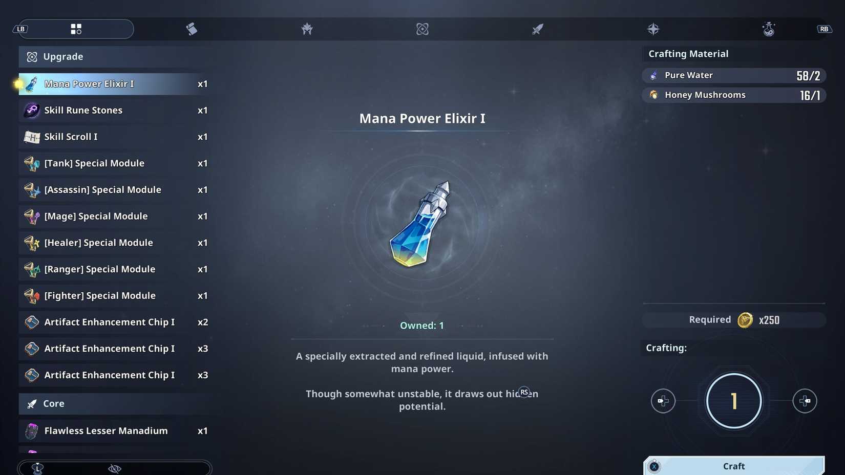 Menu Crafting Ramuan dan Item di Solo Leveling Arise Overdrive