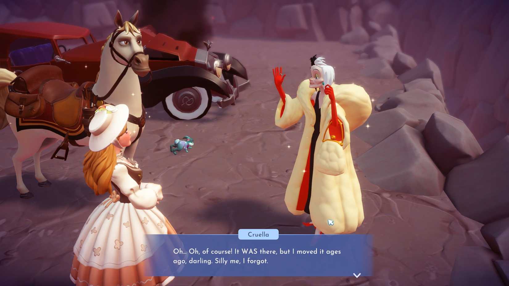 cruella talking about crystal key in ddv disney dreamlight valley