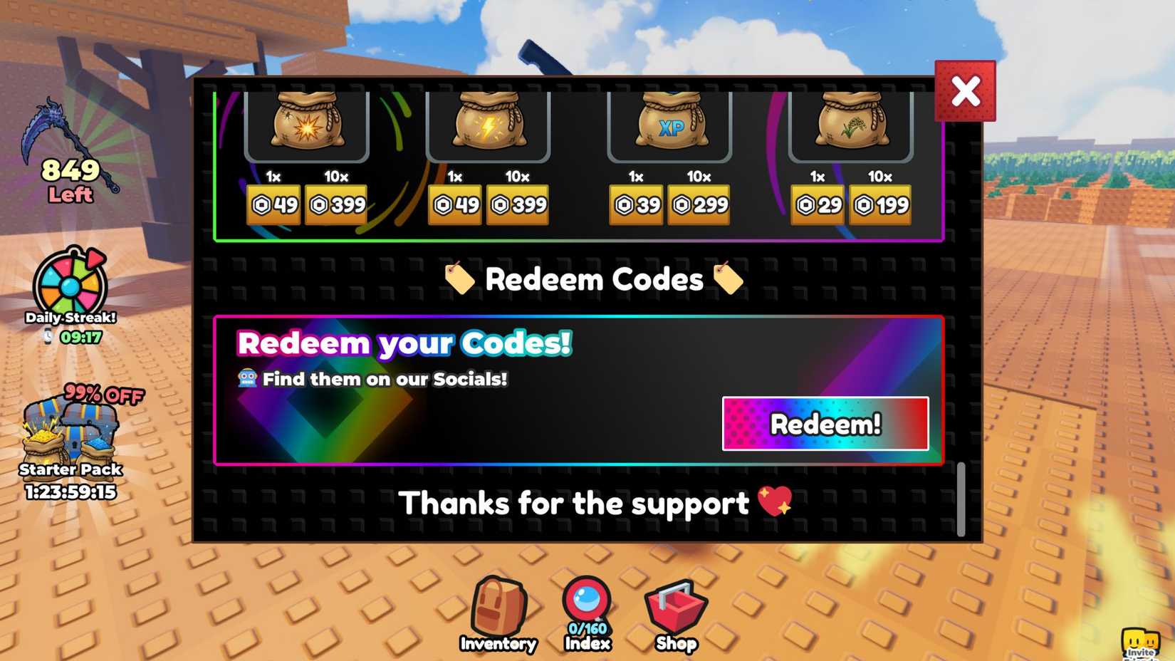 Cut a Garden - the codes tab