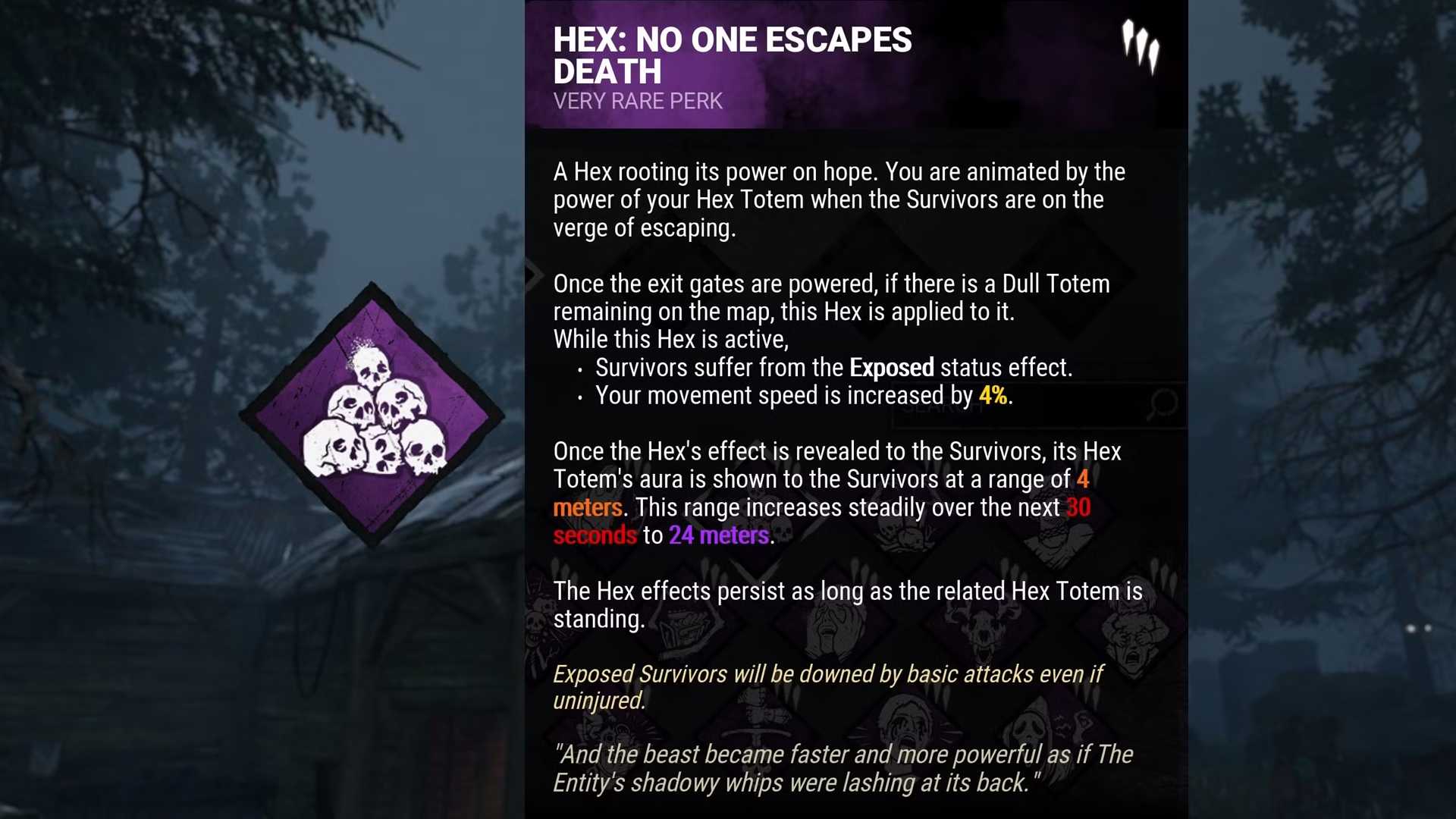 dead by daylight perk description hex no one escapes death