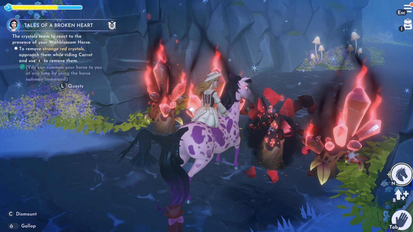 destroy strange red crystals to enter the heart cave in ddv disney dreamlight valley