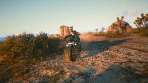 Driving a motorcycle in Cyberpunk 2077