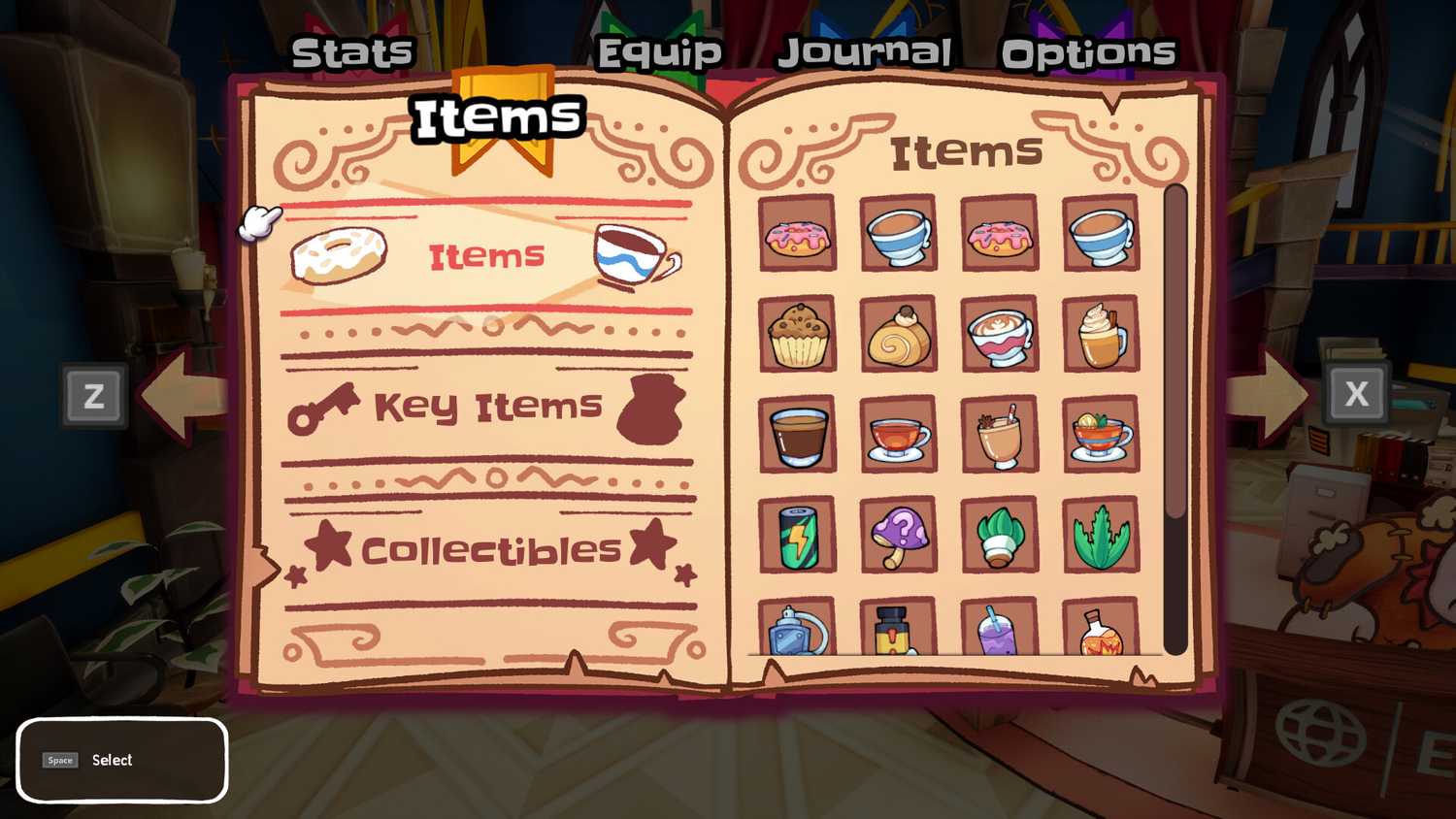 Tampilan inventaris dalam game Escape from Ever After