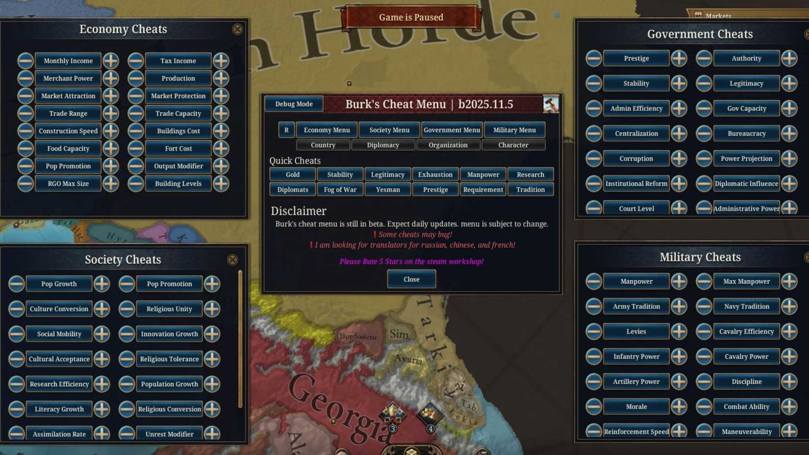 Europa Universalis 5 - Burk's MEGA Cheat Menu