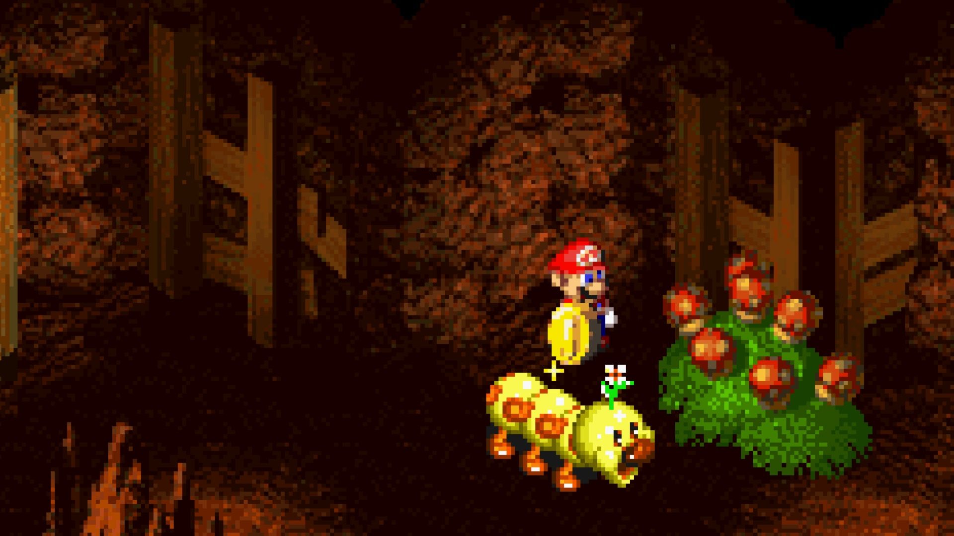 Exploring a cave in Super Mario RPG Legend of the Seven Stars