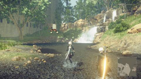 Exploring a forest area in NieR Automata