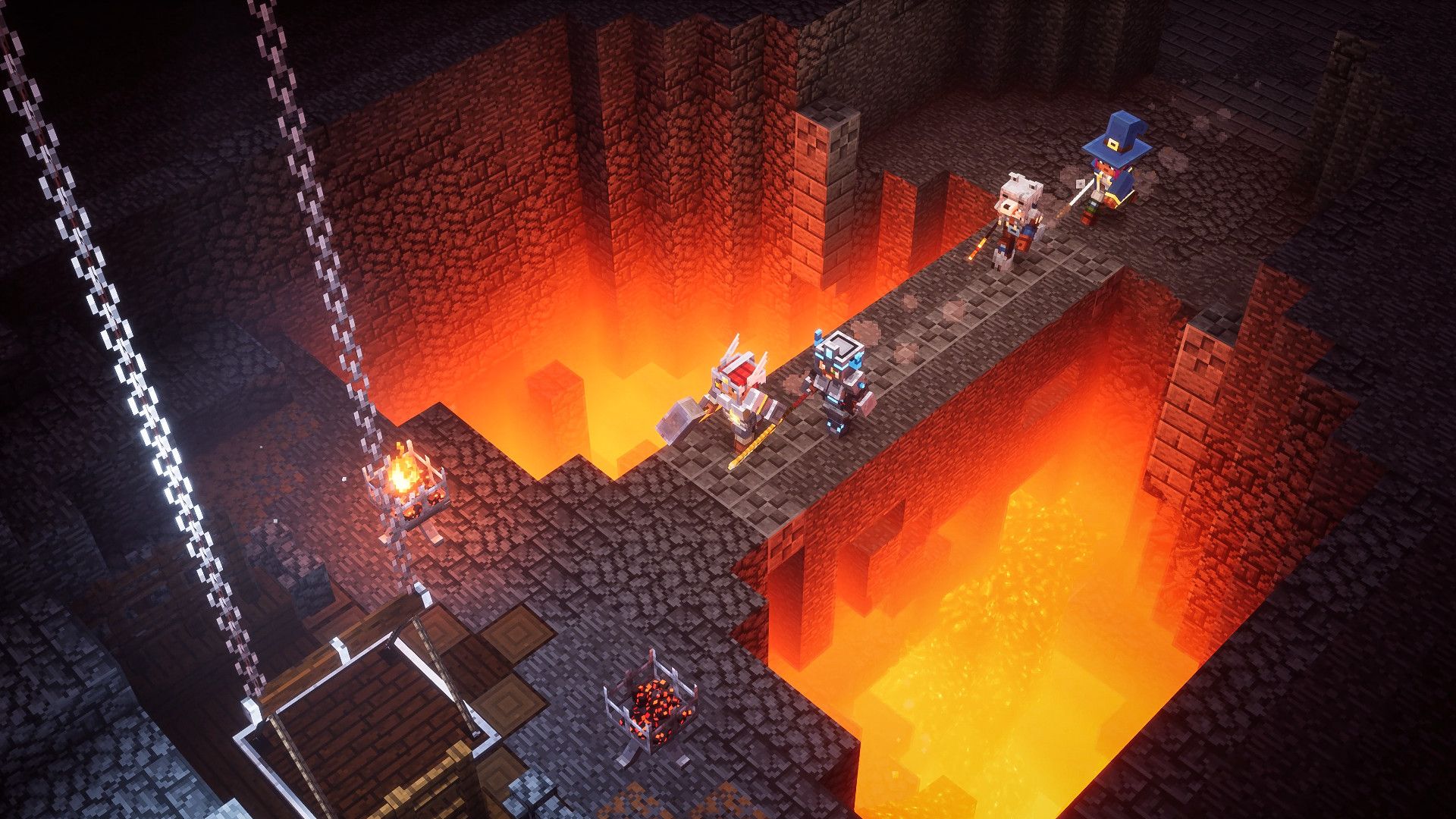 Exploring a lava dungeon in Minecraft Dungeons