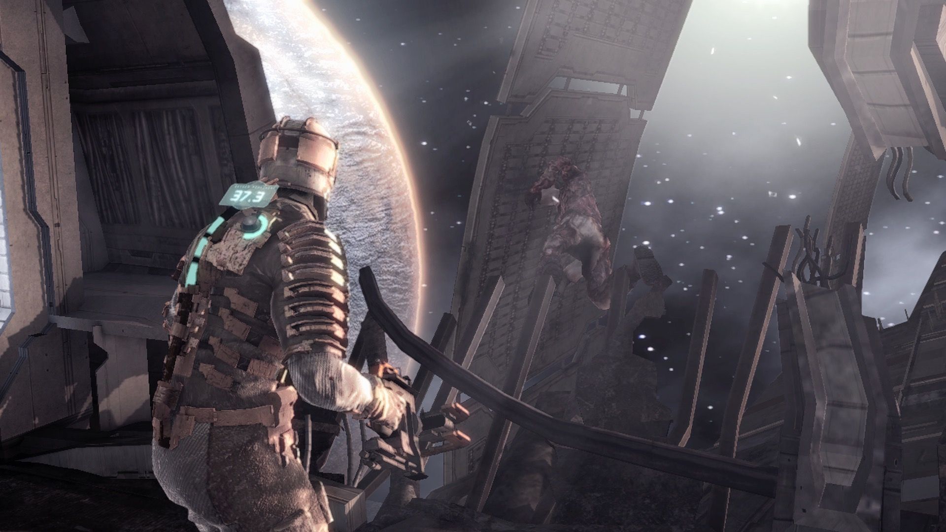Exploring a space duct in Dead Space (2008)