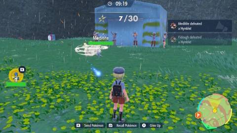 Facing trainers in the rain in Pokemon Violet