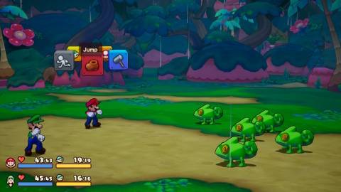 Fighting a battle against lizards in Mario & Luigi Brothership